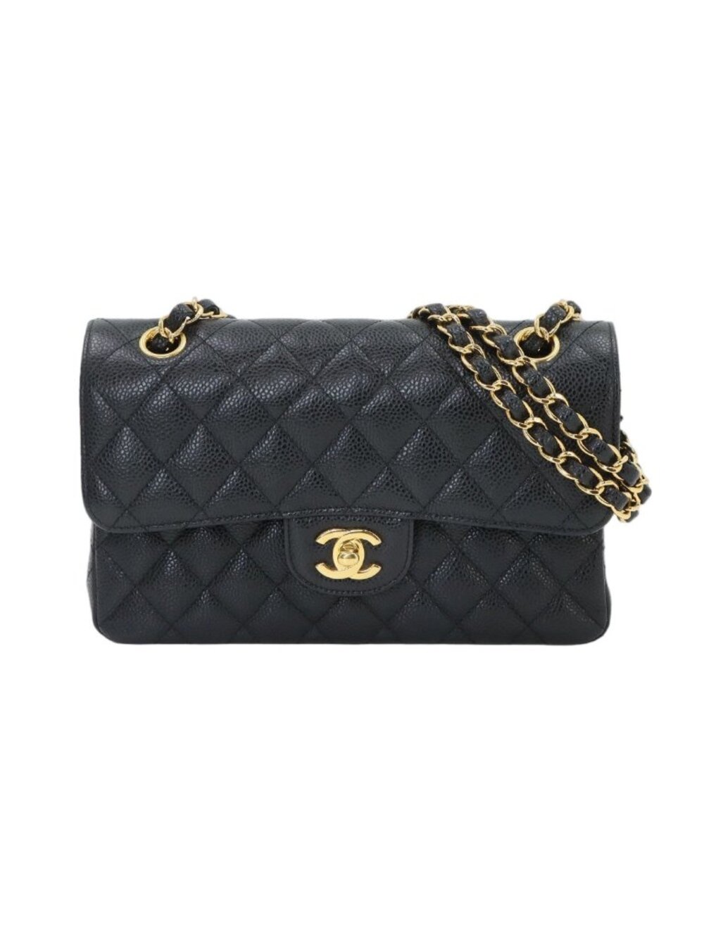 Chanel Quilted 23 Chain Shoulder Bag Caviar Leather Black